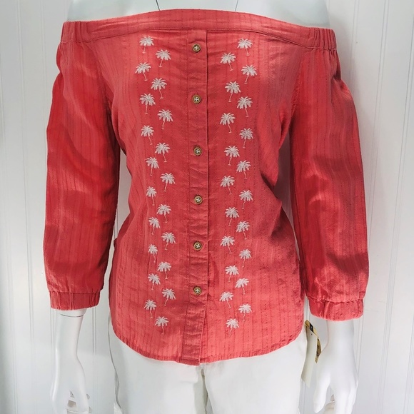 Tropical Palm Tree Peach Small Democracy Top Shirt - Picture 2 of 8